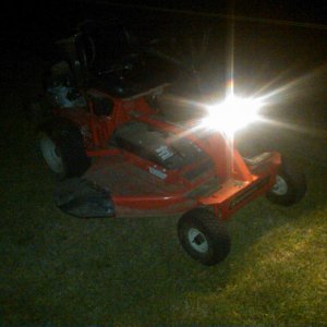 My Snapper headlight getting a workout! I work a lot while it's daylight, and mow grass early in the morning most times.