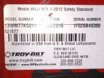 Troy Bilt Riding Mower - Model Number - Serial Number Identification Tag - A.jpg