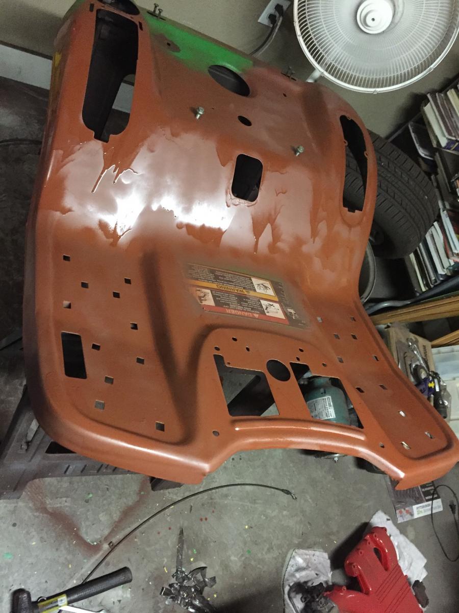 Body Priming 2
Body pan was sprayed down top and bottom.  It seems the OEM primer failed somehow to cause so much rusting to occur.  Note old paint wa